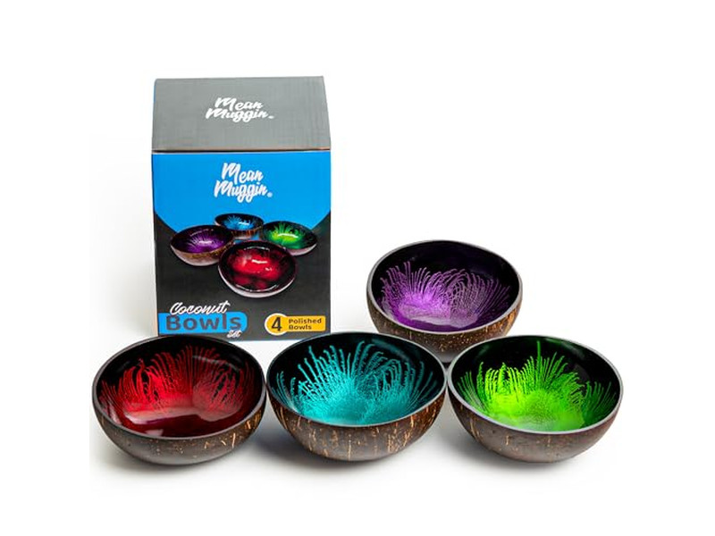 مجموعة أوعية صديقة للبيئة مصنوعة يدويًا من الخشب لأوعية جوز الهند لشوربة على شكل ماسة