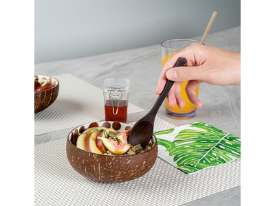 مجموعة وعاء سلطة الأساي الحرفية اليدوية قشرة جوز الهند نصف القشرة