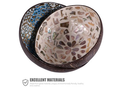 وعاء جوز الهند المنحوت أحدث الأوعية اللامعة بنمط فريد من قشرة الجوز مع ملاعق