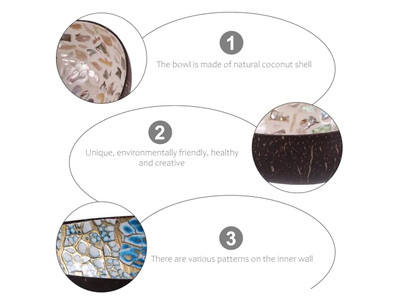 وعاء جوز الهند المنحوت أحدث الأوعية اللامعة بنمط فريد من قشرة الجوز مع ملاعق