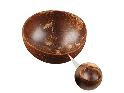 وعاء جوز الهند بتصميم نخل مع مجموعة من الأوعية المصنوعة من القشرة الخشبية المنسوجة يدويًا