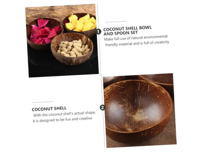 وعاء جوز الهند بتصميم نخل مع مجموعة من الأوعية المصنوعة من القشرة الخشبية المنسوجة يدويًا