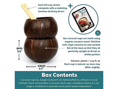 وعاء الإفطار من جوز الهند خشب 20 سم مع غطاء قشور عضوية لأوعية الشاركتوري