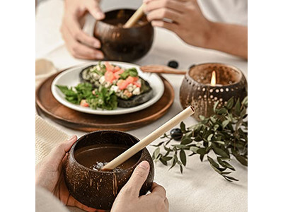 وعاء الإفطار من جوز الهند خشب 20 سم مع غطاء قشور عضوية لأوعية الشاركتوري