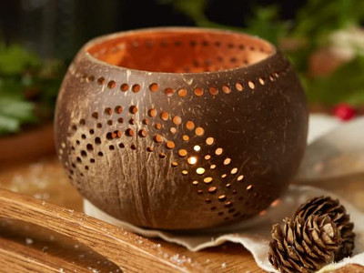 وعاء خلط جوز الهند صغير مصنوع يدويًا من خشب طبيعي عضوي للأطفال