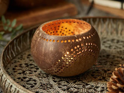 وعاء خلط جوز الهند صغير مصنوع يدويًا من خشب طبيعي عضوي للأطفال