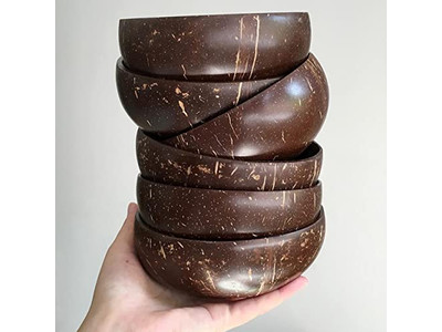 وعاء جوز الهند مع غطاء ملعقة خشبية ووعاء أوعية أكاي ملاعق سلطة كبيرة 10 حزمة