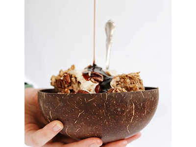 وعاء جوز الهند مع غطاء ملعقة خشبية ووعاء أوعية أكاي ملاعق سلطة كبيرة 10 حزمة