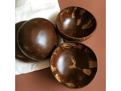 وعاء جوز الهند مع غطاء ملعقة خشبية ووعاء أوعية أكاي ملاعق سلطة كبيرة 10 حزمة