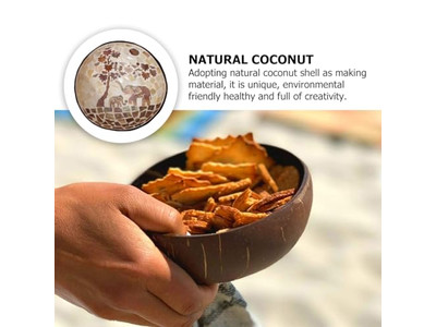 وعاء جوز الهند المنقوش نصفي قشرة جوز الهند مجموعة تقديم كبيرة حامل طبيعي