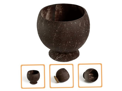 مجموعة من وعاء جوز الهند الشبيه بوعاء واحد مع قاعدة وأغطية شعار للأوعية الفيتنامية