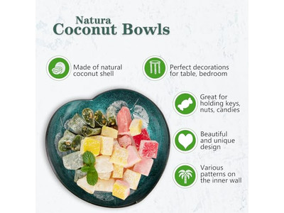 مجموعة أوعية خشبية كبيرة من جوز الهند مع غطاء خام وزخارف ساخنة ومنتجات مصنوعة يدويًا